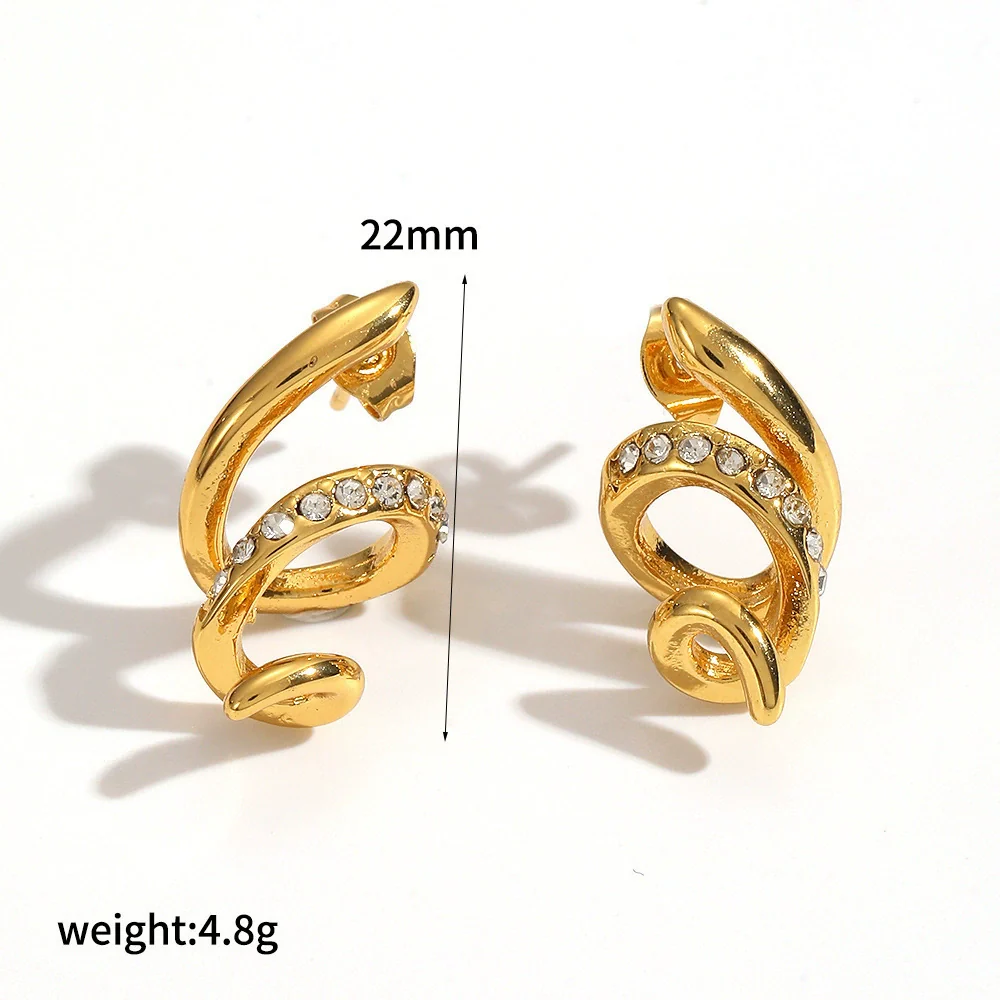 Women's Geometric Snakeshaped Stainless Steel And Titanium Steel Earrings With Diamond Encrusted And Pvd Furnace Vacuum Real Gold Plating - Image 7