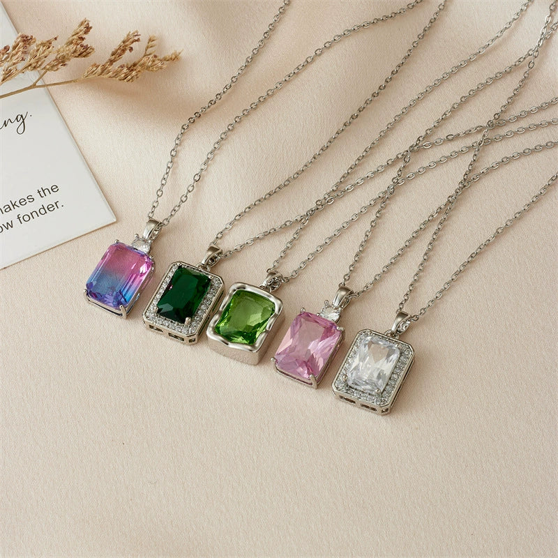 Women's Geometric Square Perfume Bottle Pendant Necklace Copper Titanium Steel Mixed Gem Inlay Electroplating Crystal Zircon - Image 2