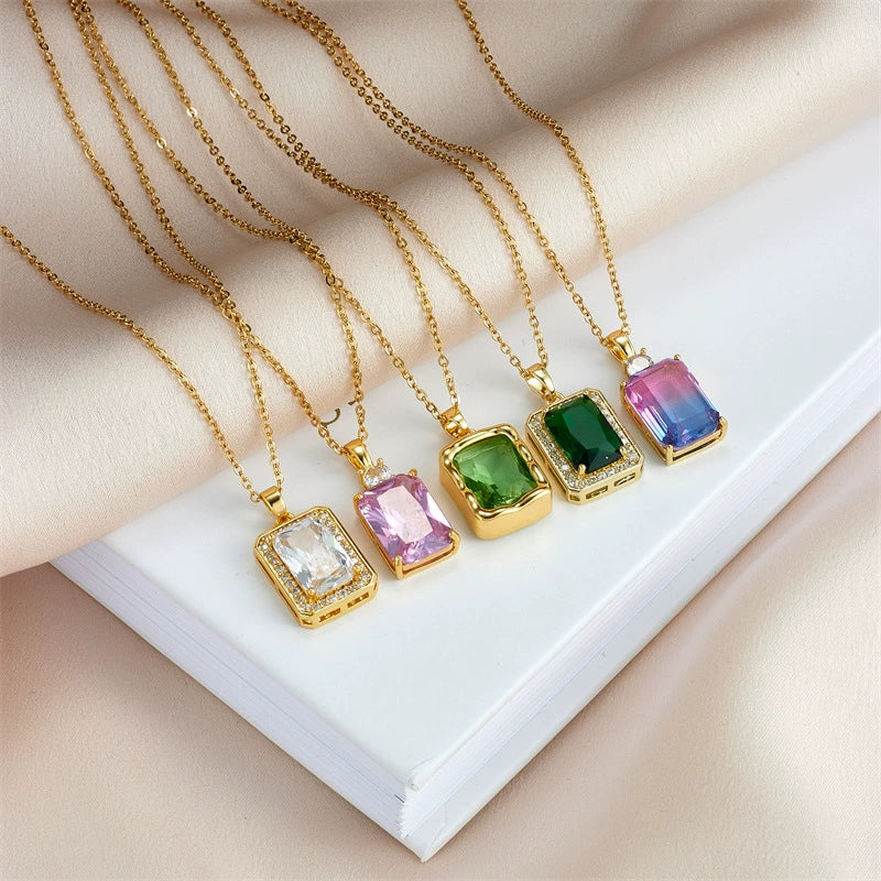 Women's Geometric Square Perfume Bottle Pendant Necklace Copper Titanium Steel Mixed Gem Inlay Electroplating Crystal Zircon - Image 3