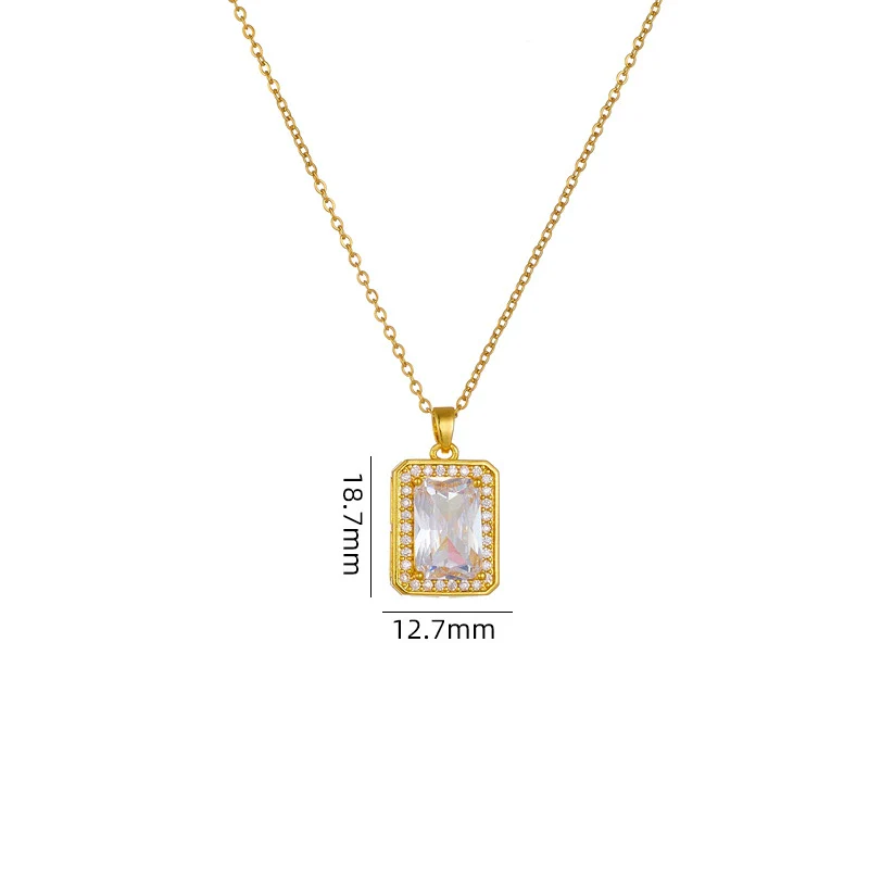 Women's Geometric Square Perfume Bottle Pendant Necklace Copper Titanium Steel Mixed Gem Inlay Electroplating Crystal Zircon - Image 9