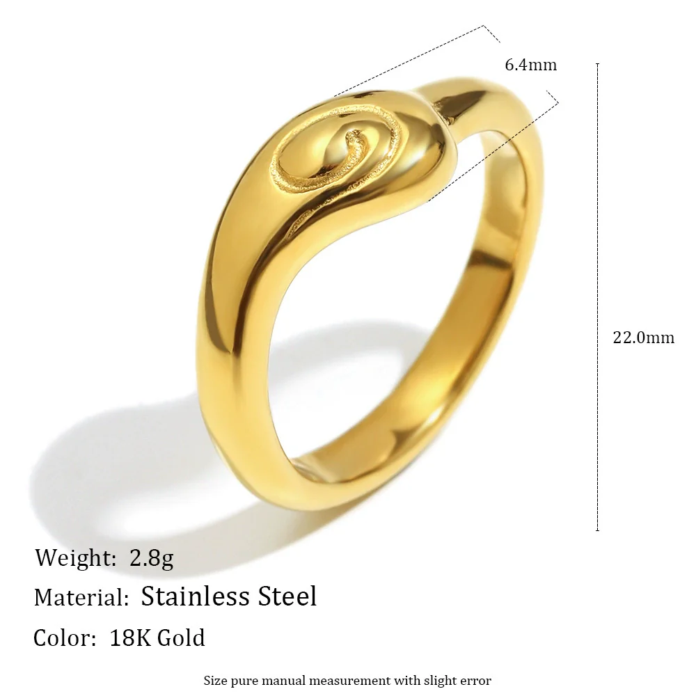 Women's Geometric Stainless Steel Electroplated 18K Gold Snake Head Eye Fingerprint Ring Luxury Hand Jewelry - Image 2