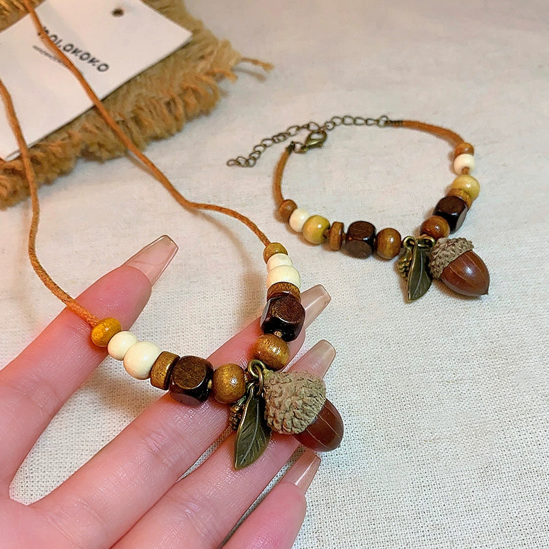 Women's Geometric Wood Handmade Dried Fruit Pendant Clavicle Chain Necklace Accessories - Image 2