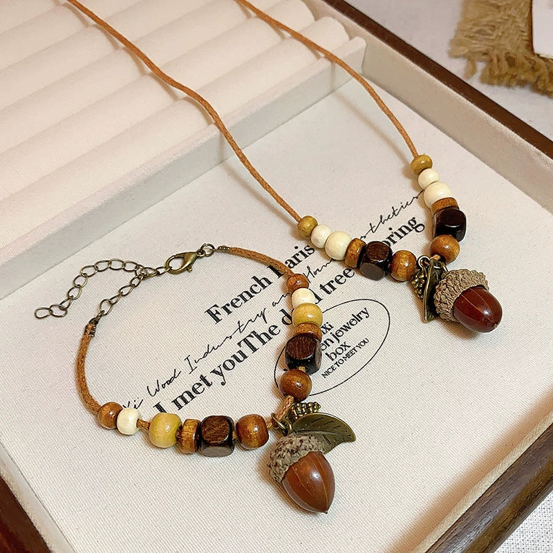 Women's Geometric Wood Handmade Dried Fruit Pendant Clavicle Chain Necklace Accessories - Image 4