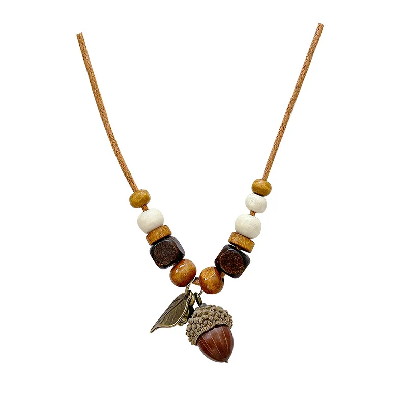 Women's Geometric Wood Handmade Dried Fruit Pendant Clavicle Chain Necklace Accessories - Image 5