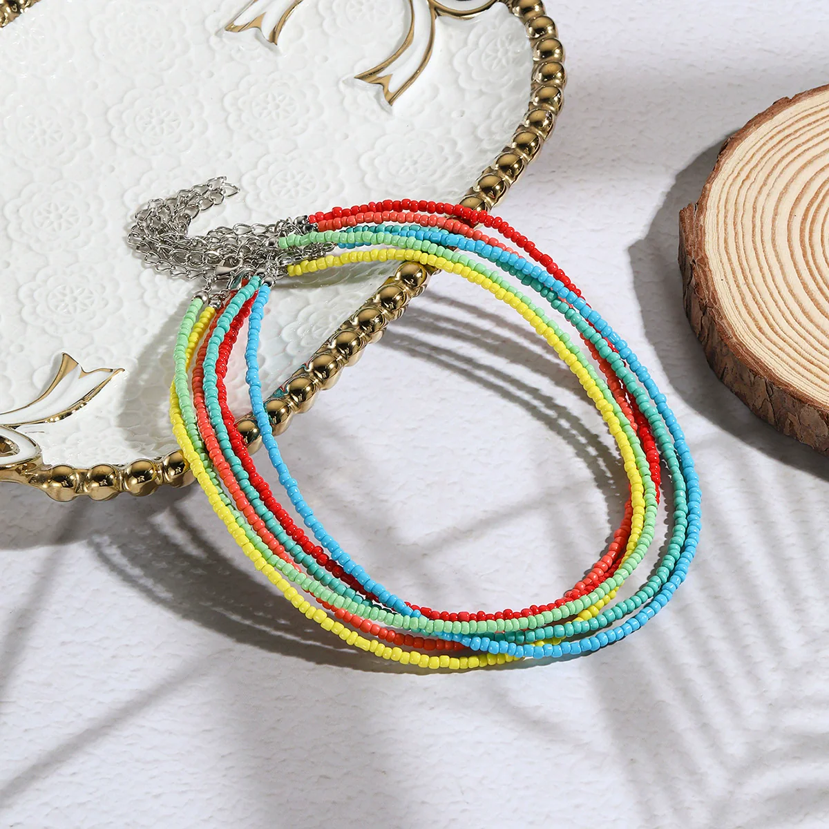 Women's Glass Glaze Organic Glass Ball Chain Geometric Multilayer Beads Necklace With Polishing - Image 3