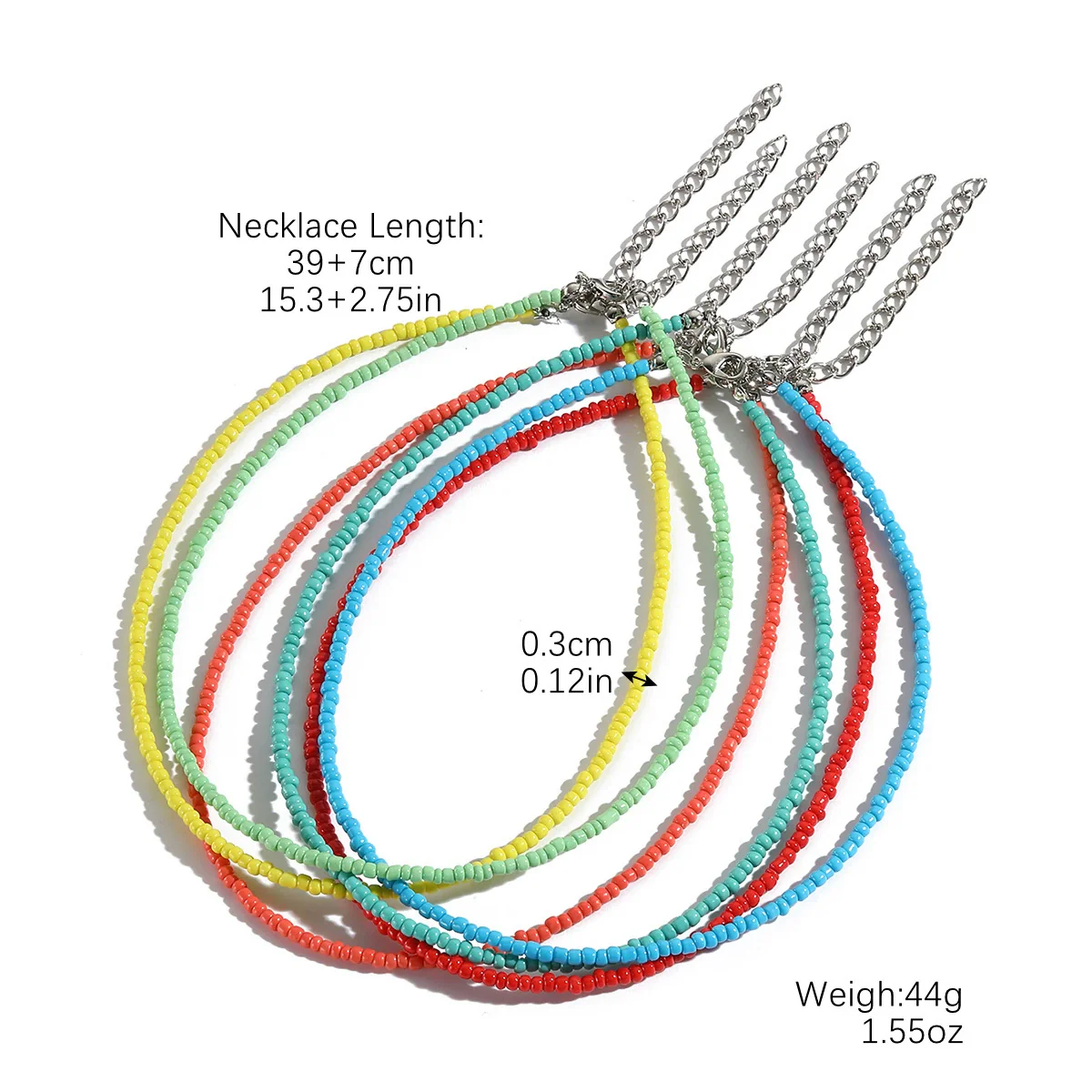Women's Glass Glaze Organic Glass Ball Chain Geometric Multilayer Beads Necklace With Polishing - Image 6