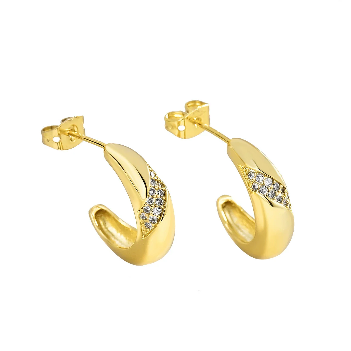 Women's Gold Plated Copper 18K Gold Plated Geometric Ctype Diamond Zircon Earrings Electroplated - Image 4
