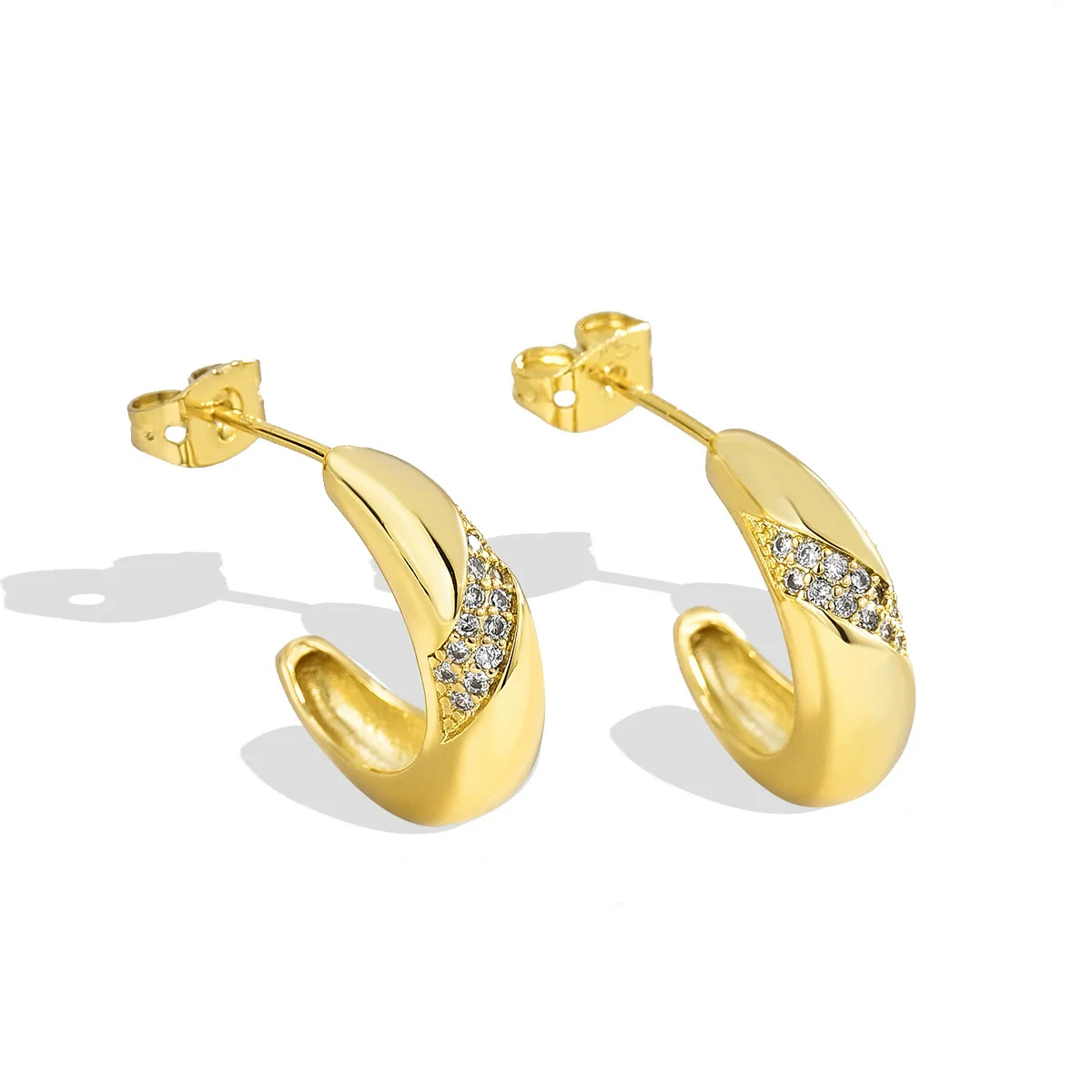 Women's Gold Plated Copper 18K Gold Plated Geometric Ctype Diamond Zircon Earrings Electroplated - Image 5