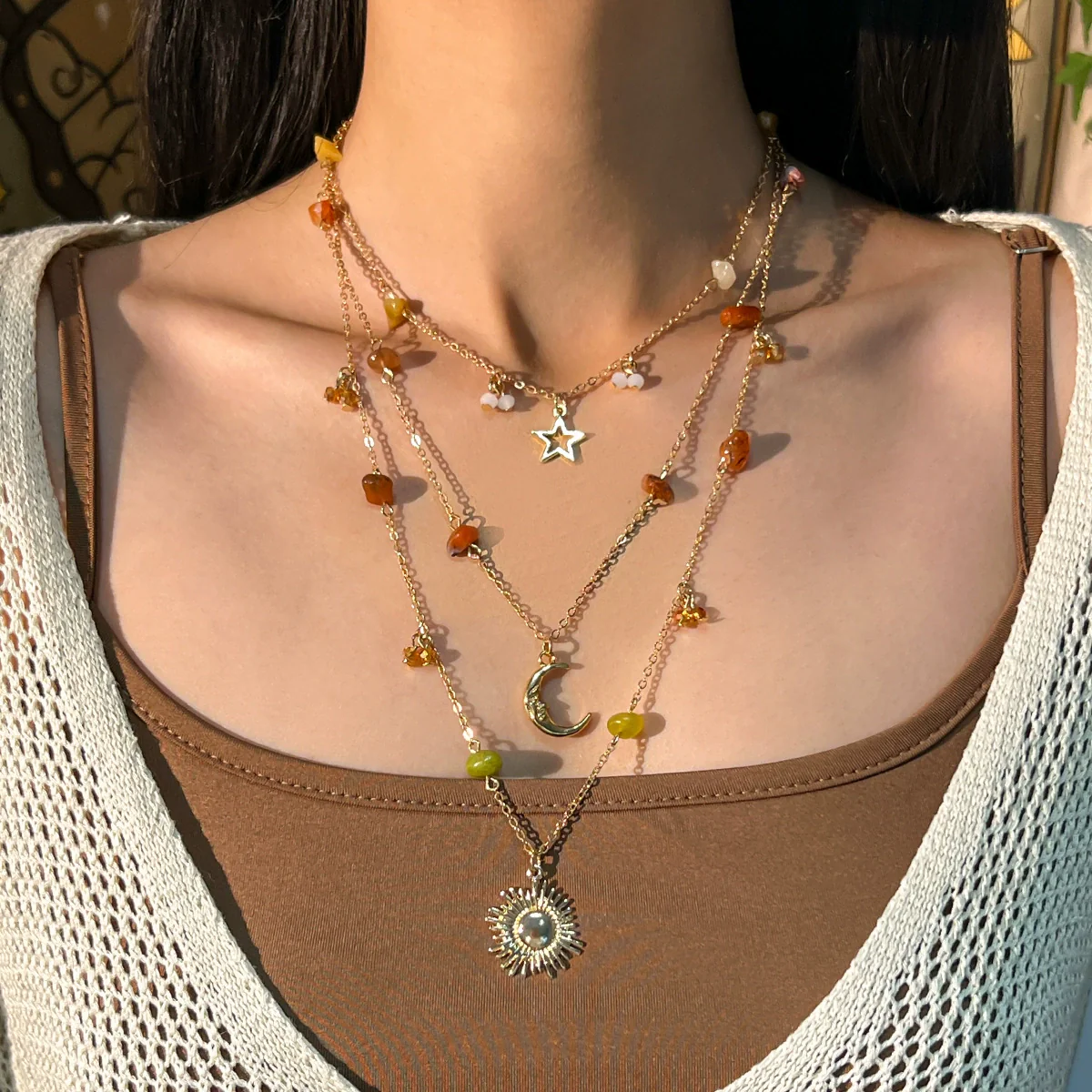 Women's Handmade Alloy Pendant Clavicle Chain Necklace With Gravel Star Geometric Pattern
