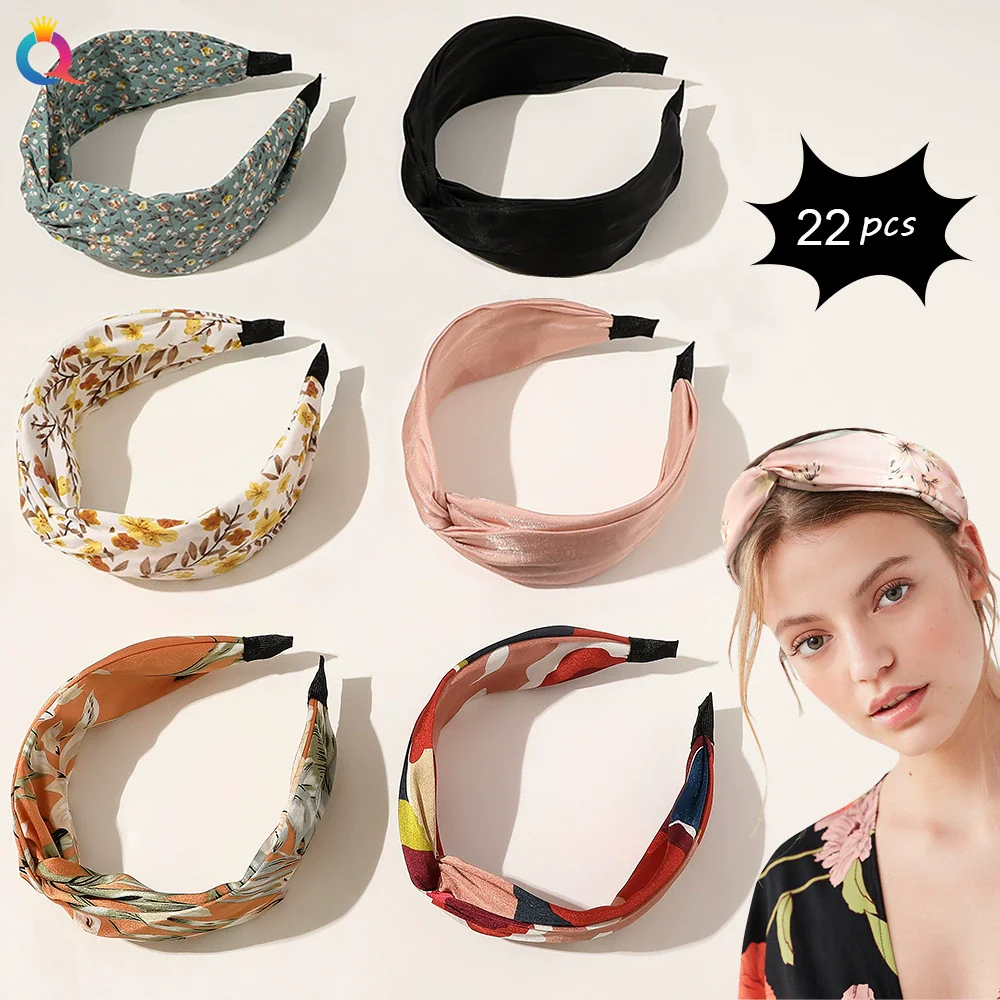 Women's Handmade Cloth Floral Widebrimmed Cross Hairband Hair Accessory With Printing