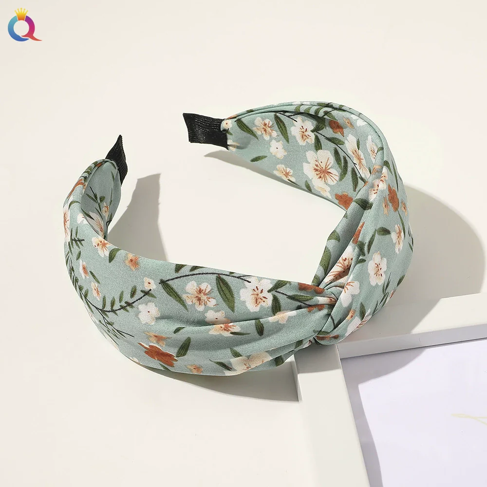 Women's Handmade Cloth Floral Widebrimmed Cross Hairband Hair Accessory With Printing - Image 10