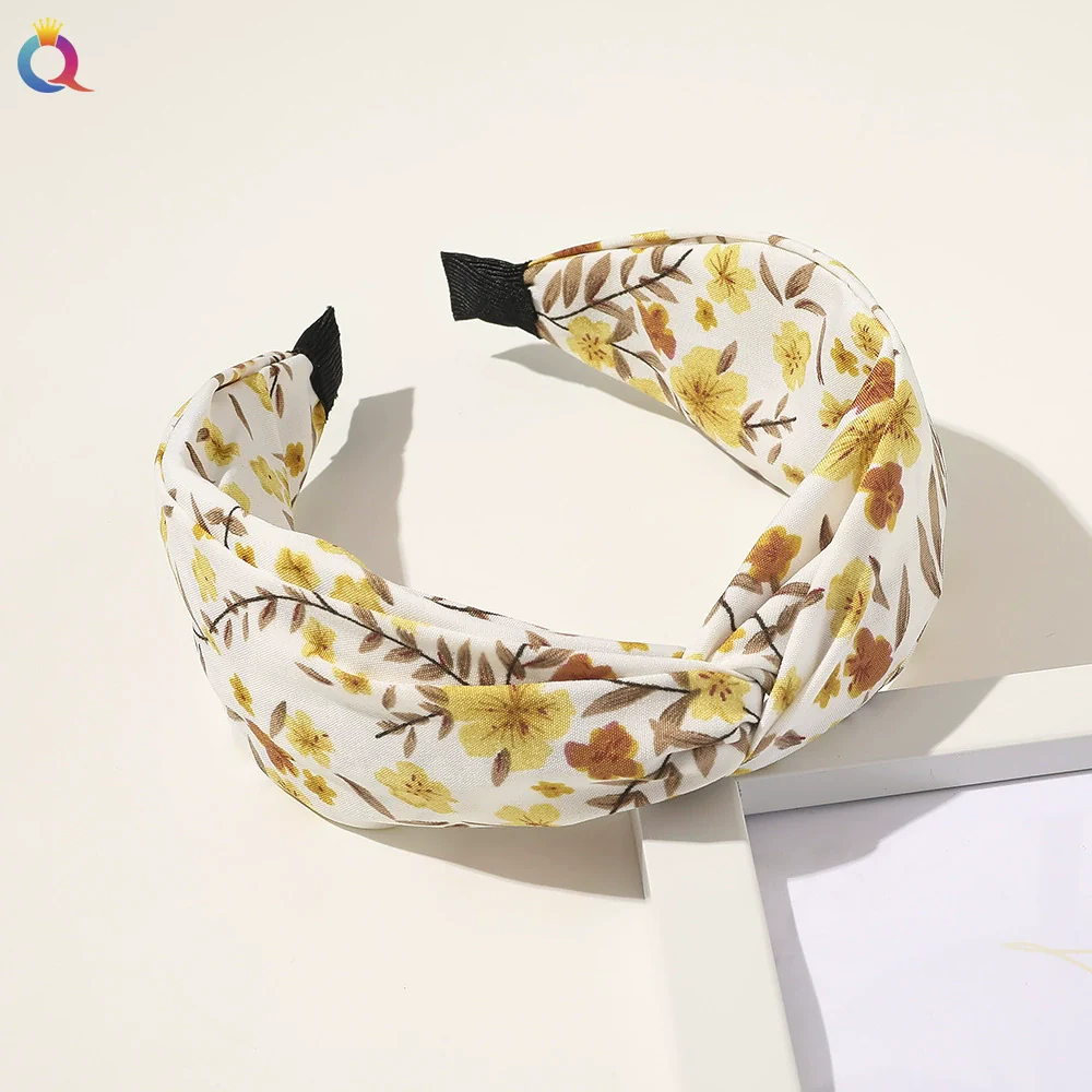 Women's Handmade Cloth Floral Widebrimmed Cross Hairband Hair Accessory With Printing - Image 11