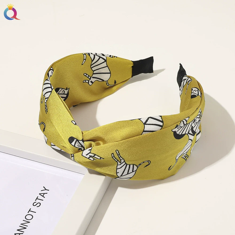 Women's Handmade Cloth Floral Widebrimmed Cross Hairband Hair Accessory With Printing - Image 13
