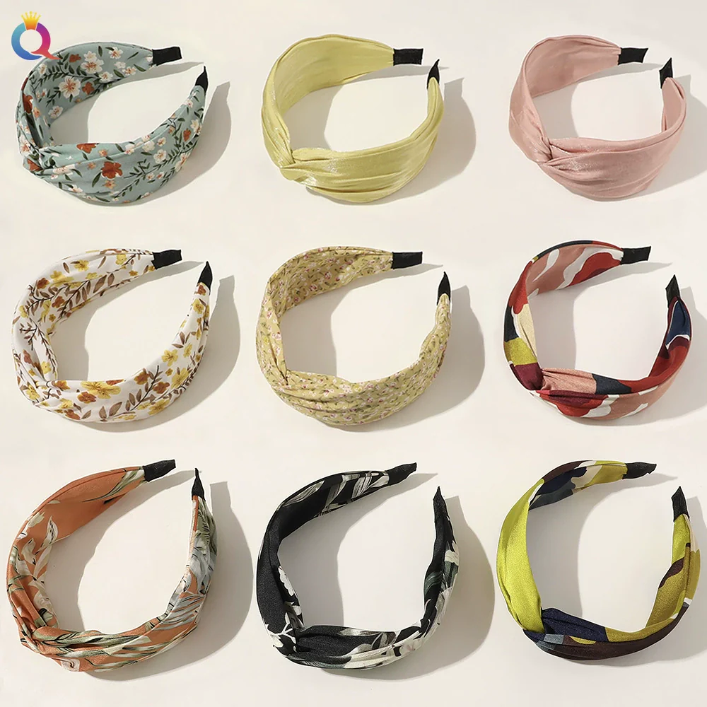Women's Handmade Cloth Floral Widebrimmed Cross Hairband Hair Accessory With Printing - Image 2