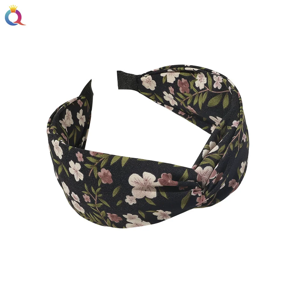 Women's Handmade Cloth Floral Widebrimmed Cross Hairband Hair Accessory With Printing - Image 4