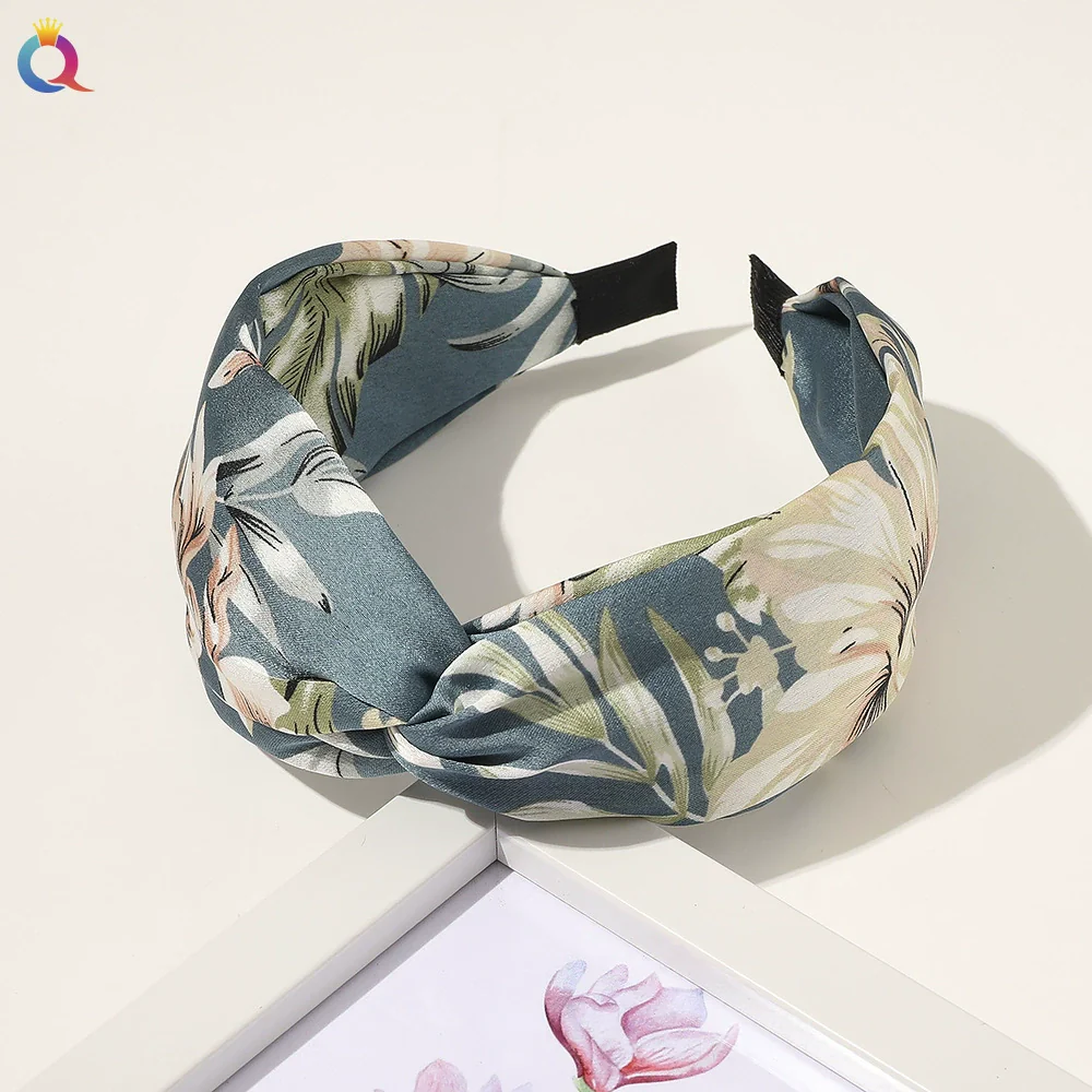 Women's Handmade Cloth Floral Widebrimmed Cross Hairband Hair Accessory With Printing - Image 8