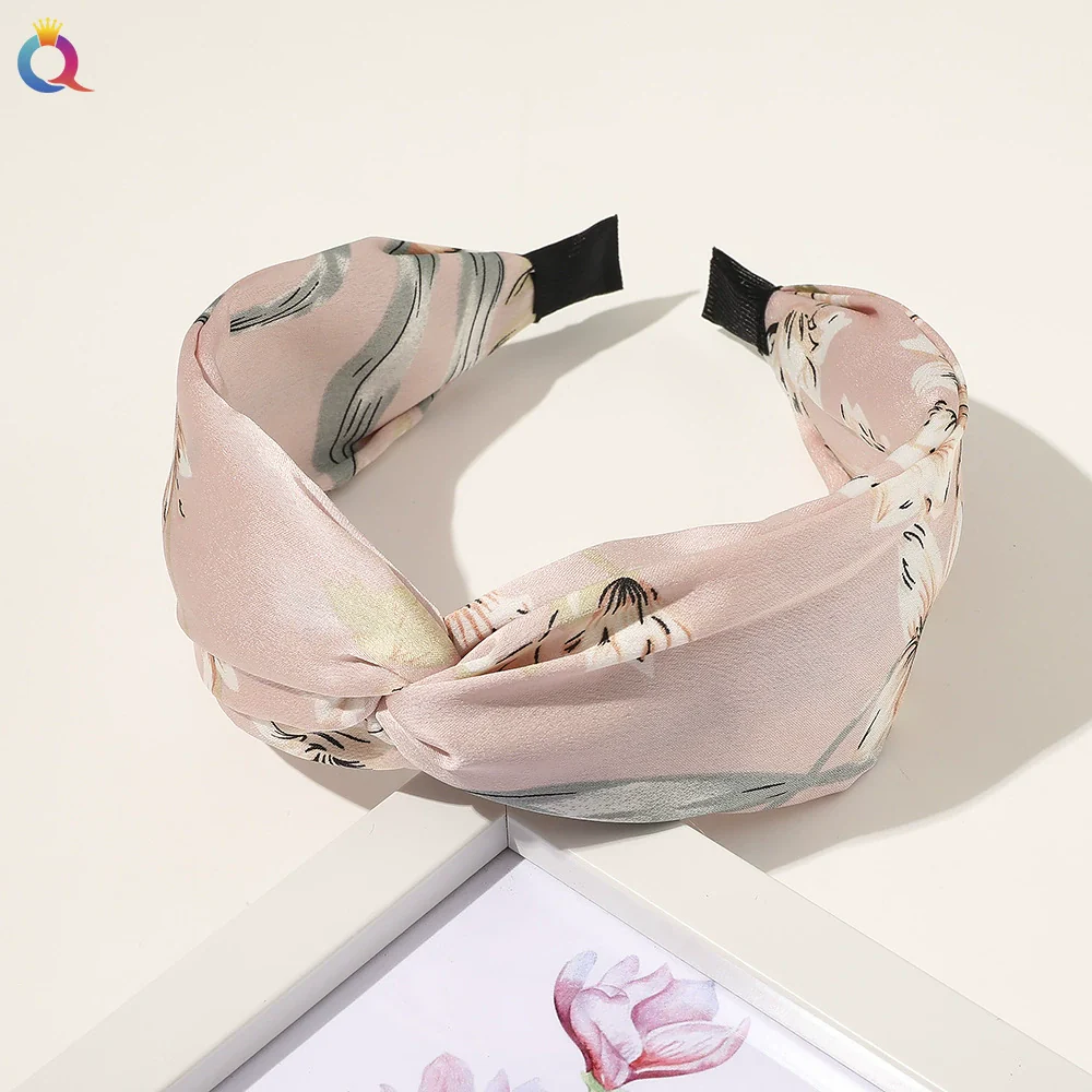 Women's Handmade Cloth Floral Widebrimmed Cross Hairband Hair Accessory With Printing - Image 9