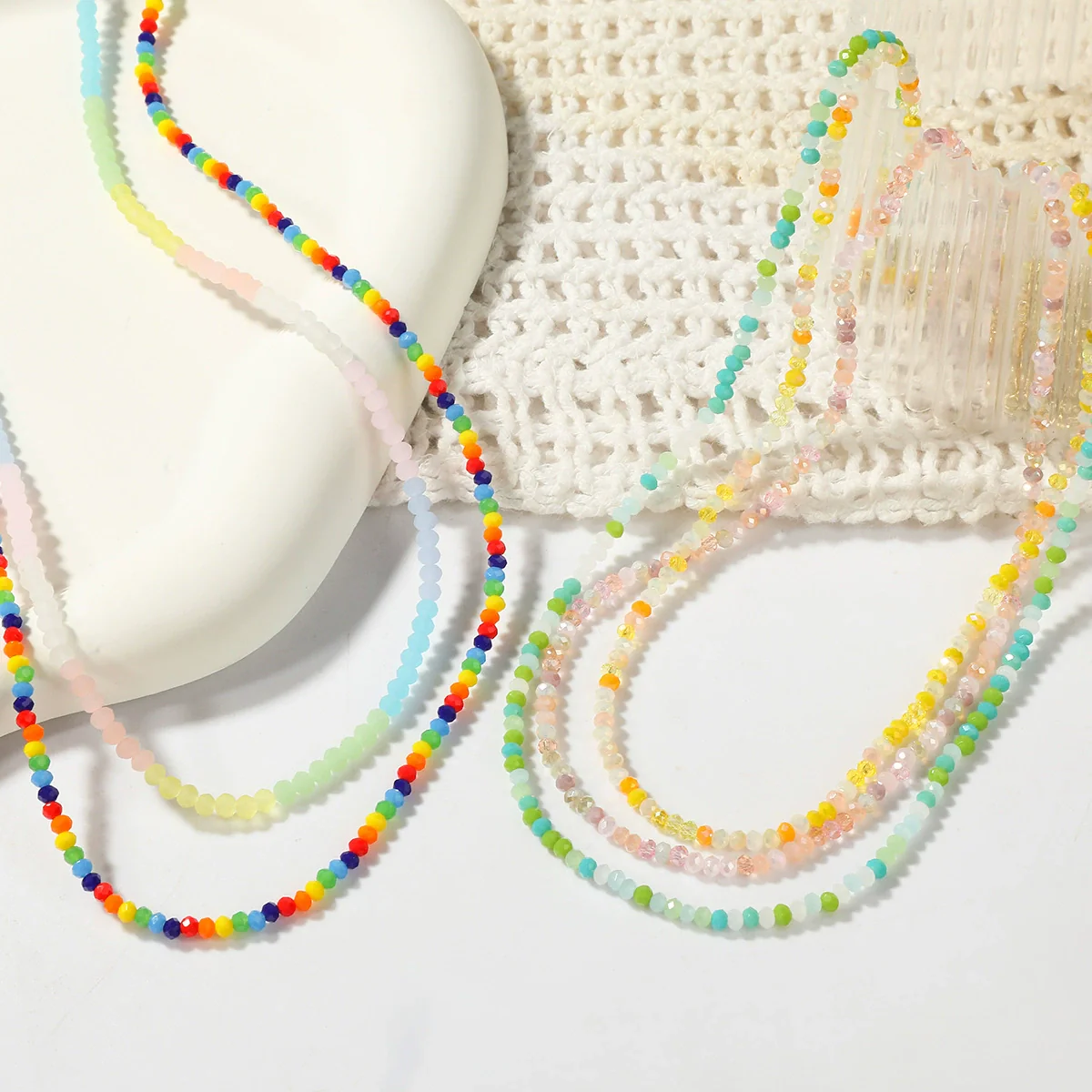 Women's Handmade Crystal And Pearl Beaded Clavicle Chain Necklace With Flower And Geometric Rhombus Pattern - Image 4