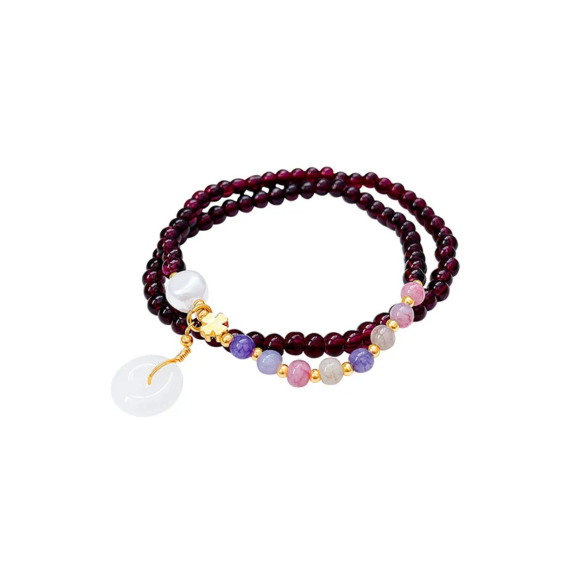 Women's Handmade Geometric Glass Glazed Garnet Beaded Double Layer Bracelet - Image 5