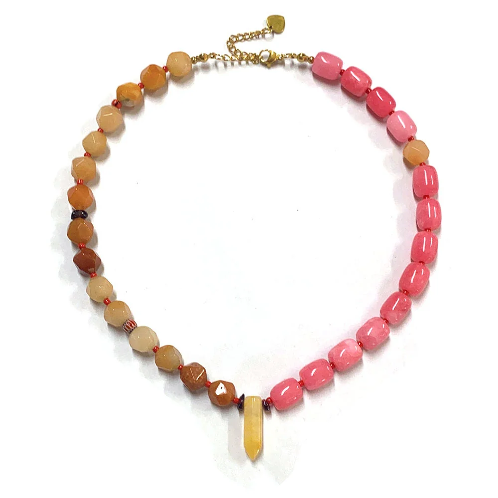 Women's Handmade Geometric Natural Stone Beaded Titanium Steel Necklace Maillard Style Regular Chain Mixed Gemstone Inlay - Image 5