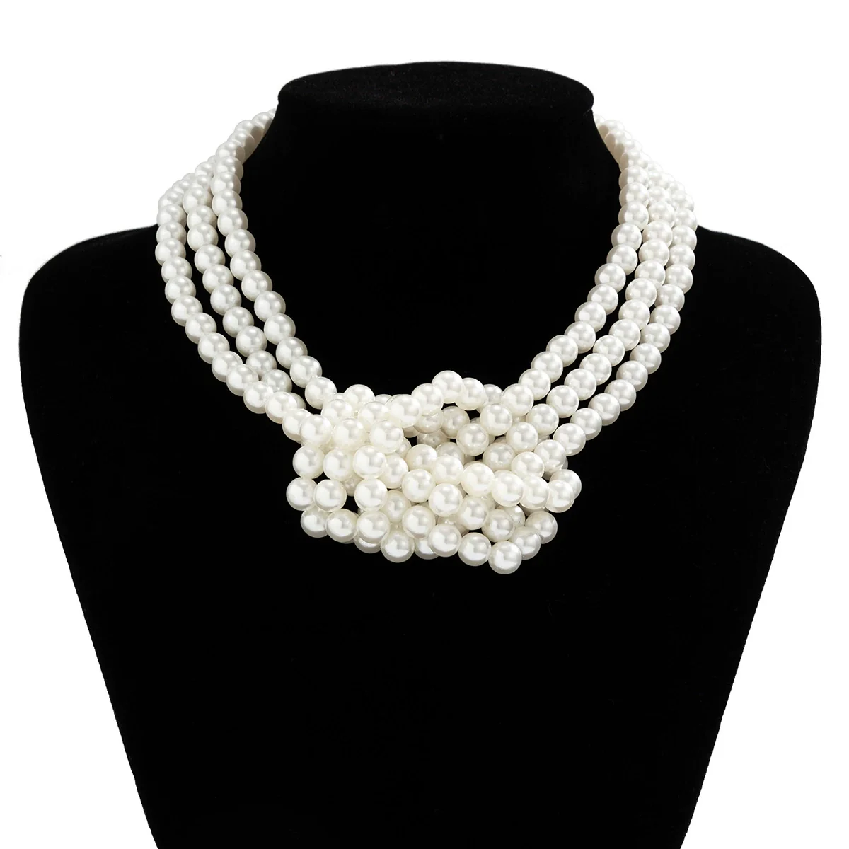 Women's Handmade Multilayer Imitation Pearl Geometric Beaded Clavicle Chain Necklace - Image 5
