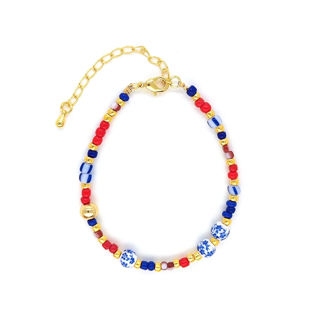 Women's Handwoven Geometric Glass And Glaze Beaded Bracelet - Image 4