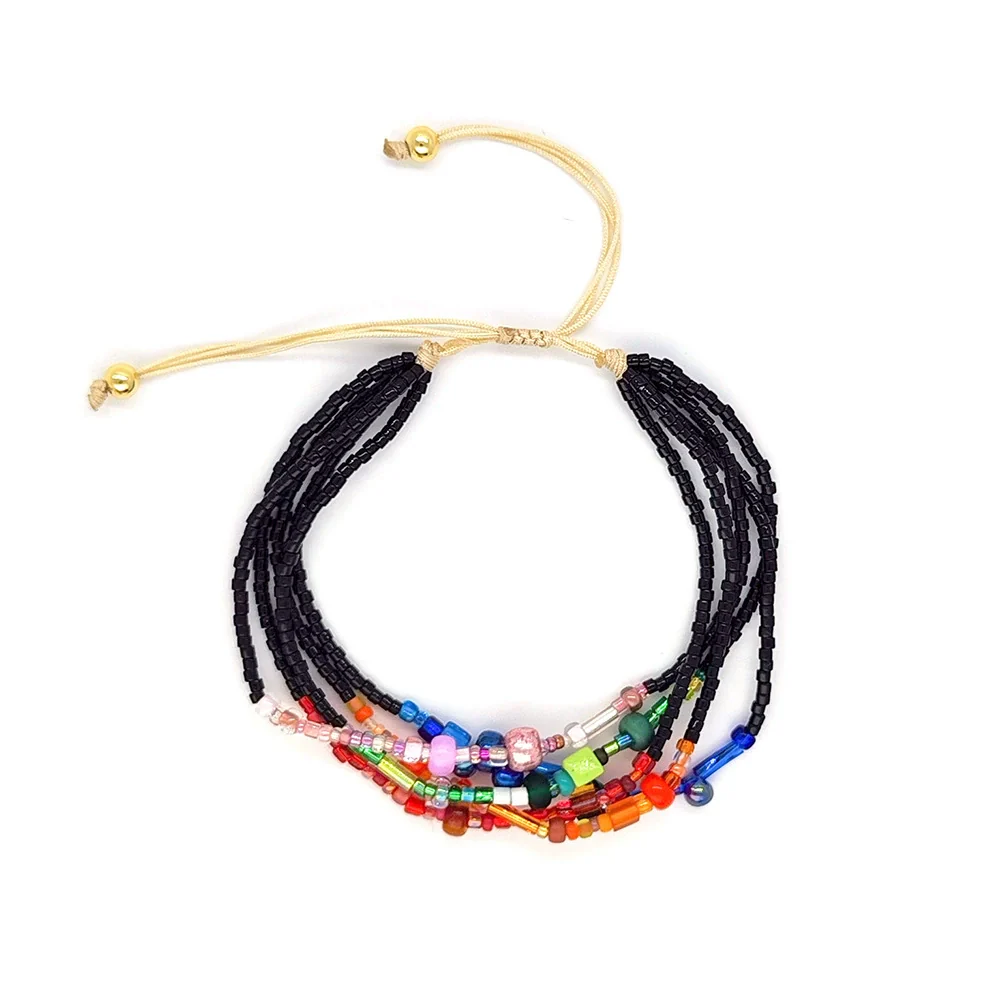Women's Handwoven Glass And Glaze Beaded Multilayer Bracelet With Geometric Style - Image 2