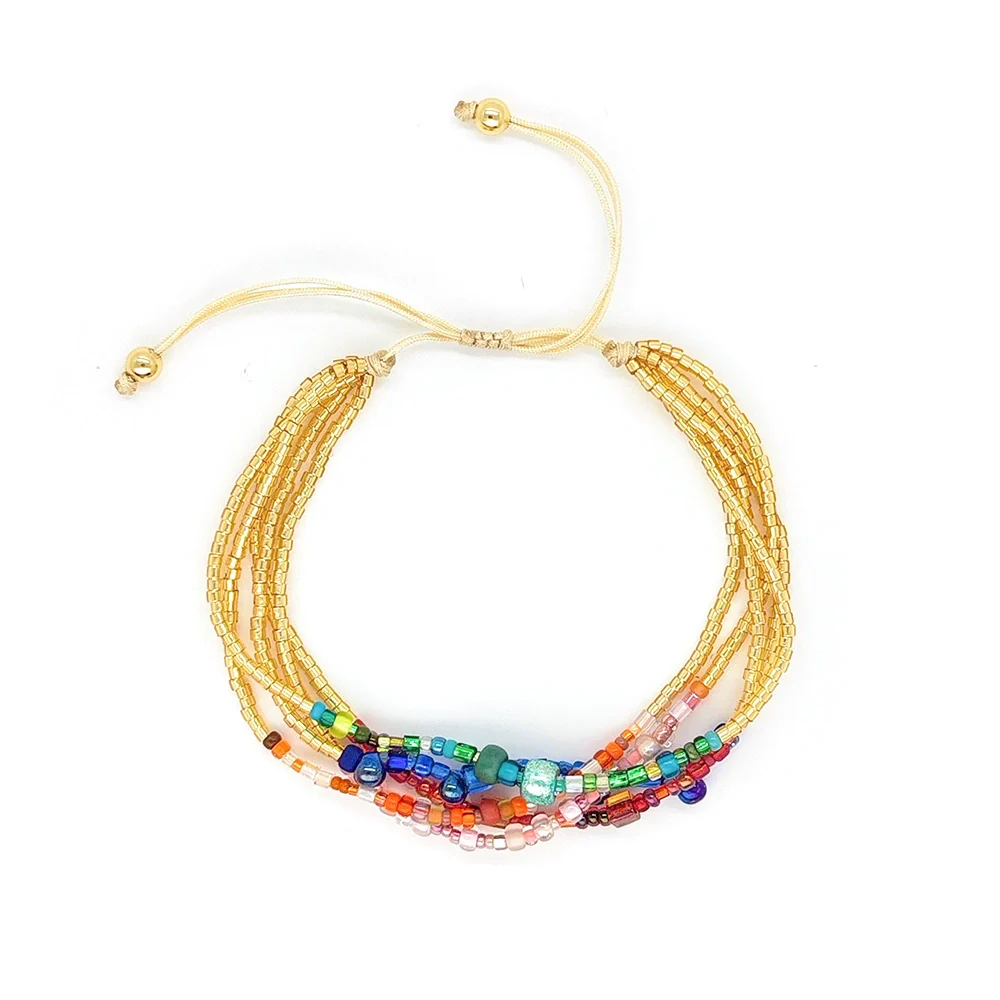 Women's Handwoven Glass And Glaze Beaded Multilayer Bracelet With Geometric Style - Image 3