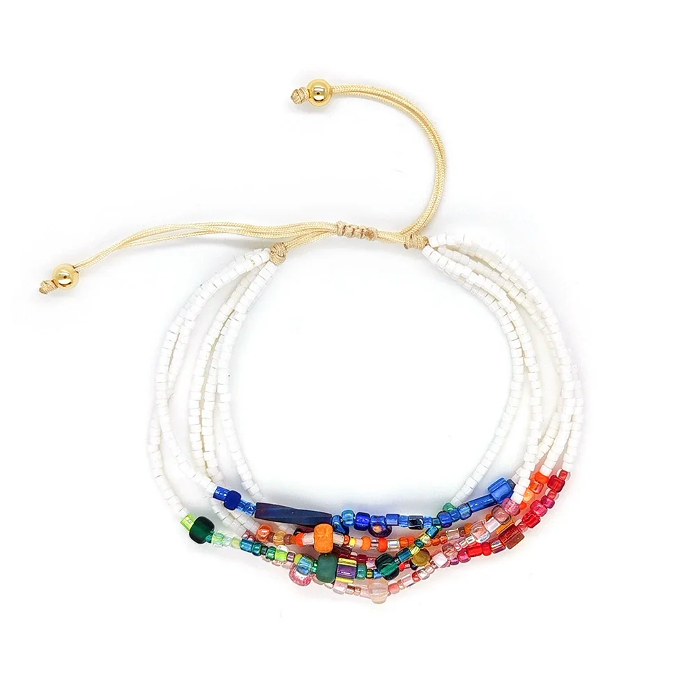 Women's Handwoven Glass And Glaze Beaded Multilayer Bracelet With Geometric Style - Image 4
