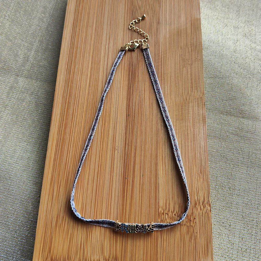 Women's Handwoven Metal And Organic Glass Geometric Ball Chain Evil Eye Necklace - Image 8
