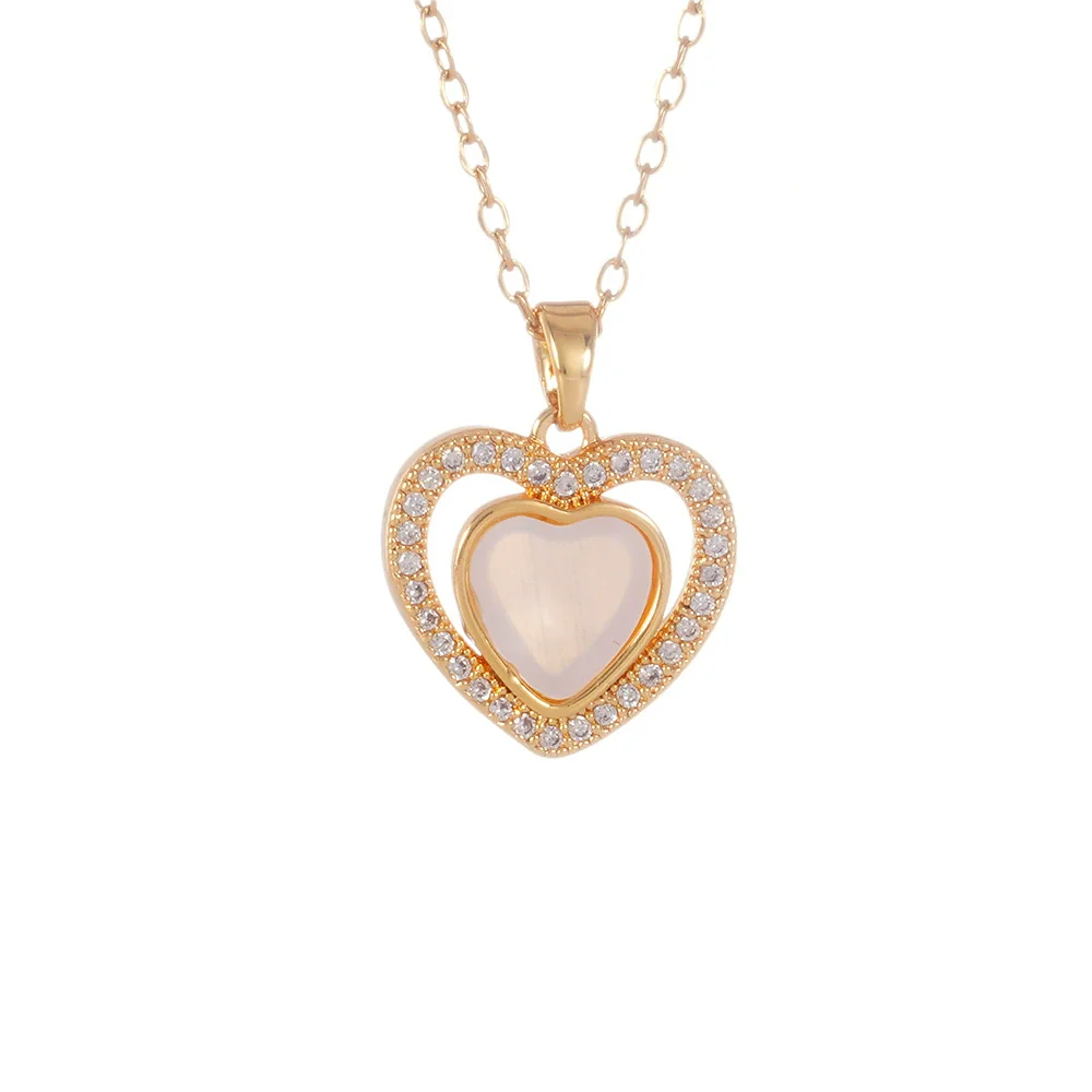 Women's Heartshaped Colorful Fashion Shell Pendant Necklace Copper Mixed Gemstone Setting Electroplating O Word Chain - Image 5