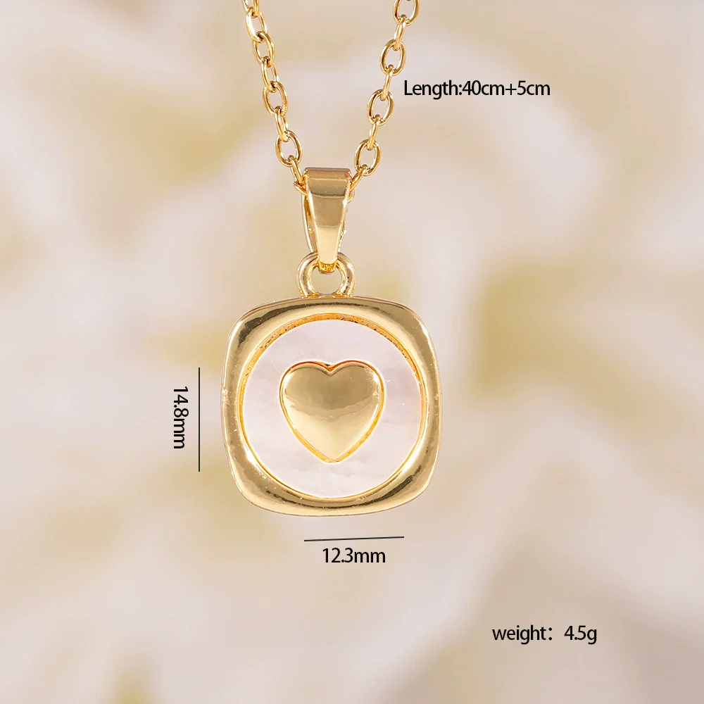 Women's Heartshaped Colorful Fashion Shell Pendant Necklace Copper Mixed Gemstone Setting Electroplating O Word Chain - Image 6