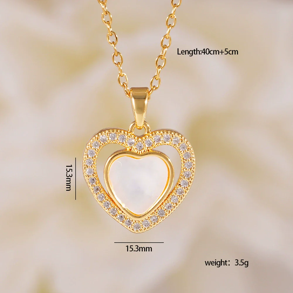 Women's Heartshaped Colorful Fashion Shell Pendant Necklace Copper Mixed Gemstone Setting Electroplating O Word Chain - Image 8