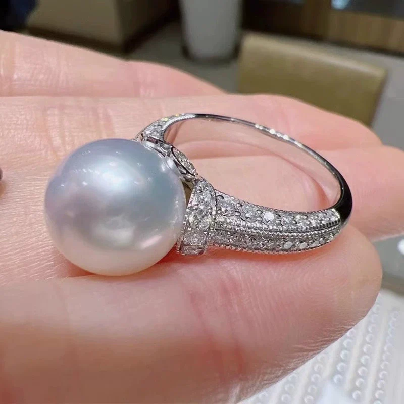 Women's Highend Geometric Copper Imitation Pearl Zircon Ring Jewelry