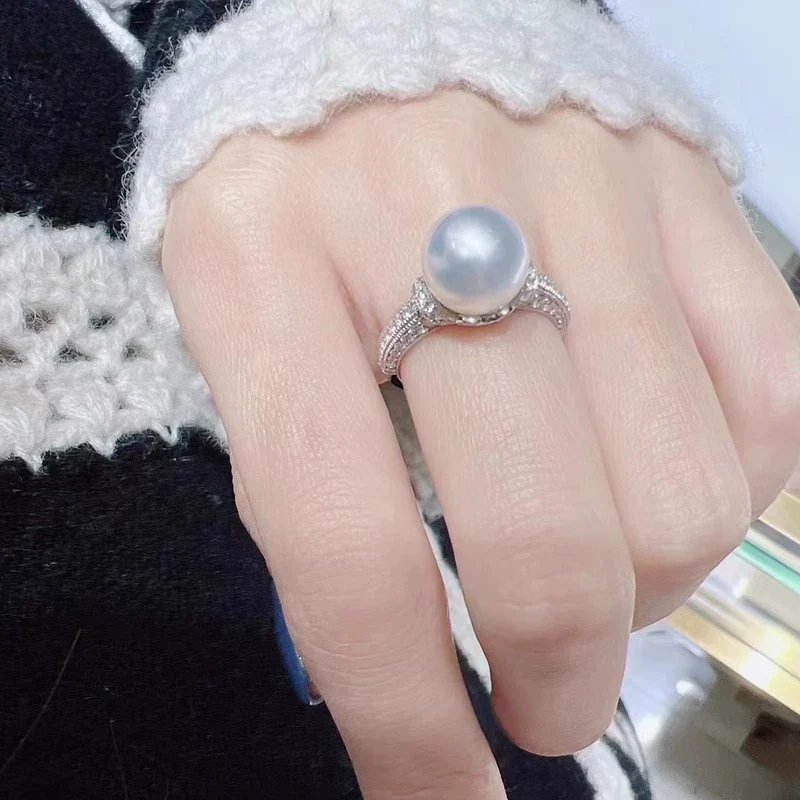 Women's Highend Geometric Copper Imitation Pearl Zircon Ring Jewelry - Image 3
