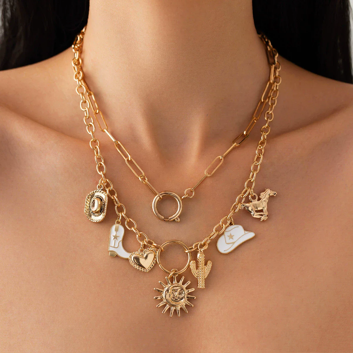 Women's Hip Hop Retro Alloy Metal Geometric Heart Shape Pendant Clavicle Necklace With Electroplating - Image 6