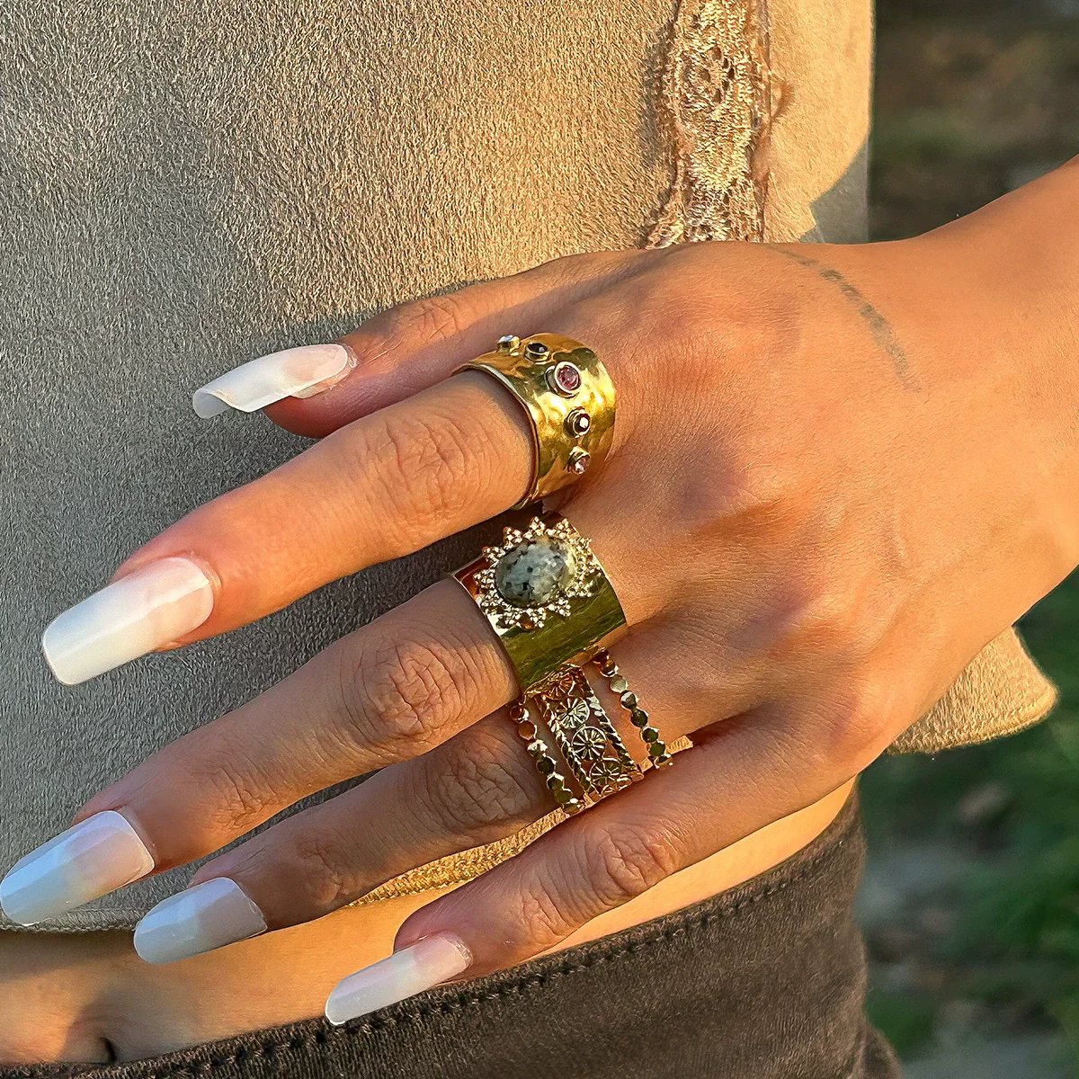 Women's Hiphop Alloy Geometric Ring Set With Electroplating - Image 3