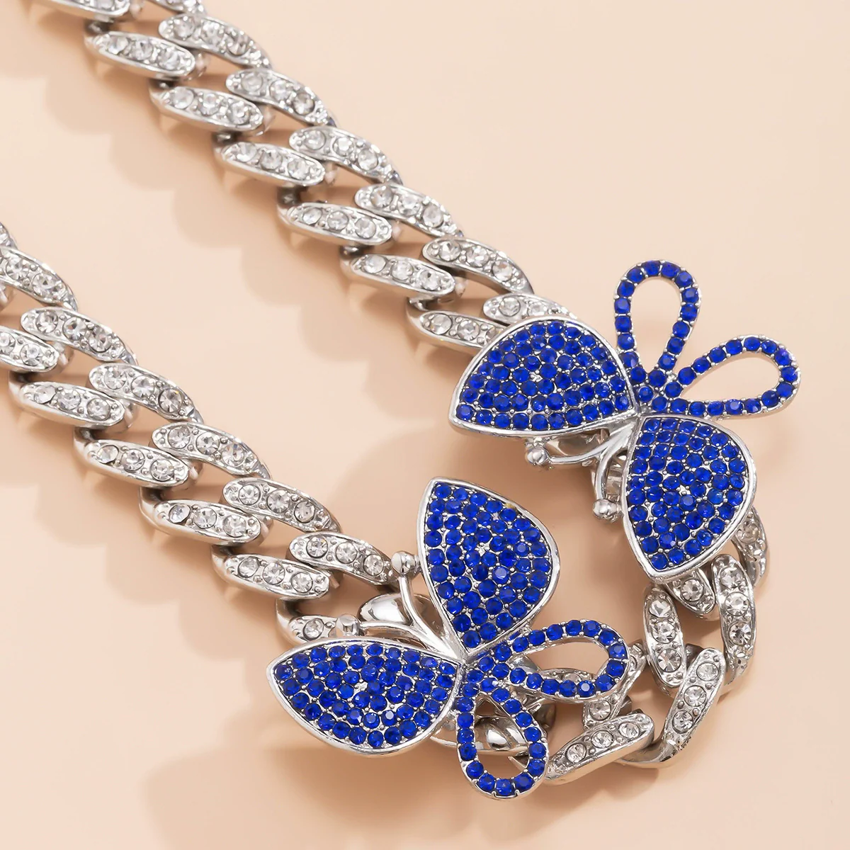 Women's Hiphop Punk Anklet With Rhinestone Inlay Large Butterfly Design Cuban Chain Style - Image 4