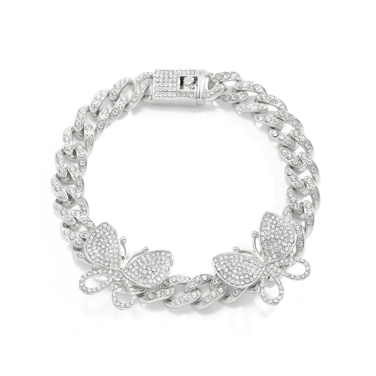 Women's Hiphop Punk Anklet With Rhinestone Inlay Large Butterfly Design Cuban Chain Style - Image 6