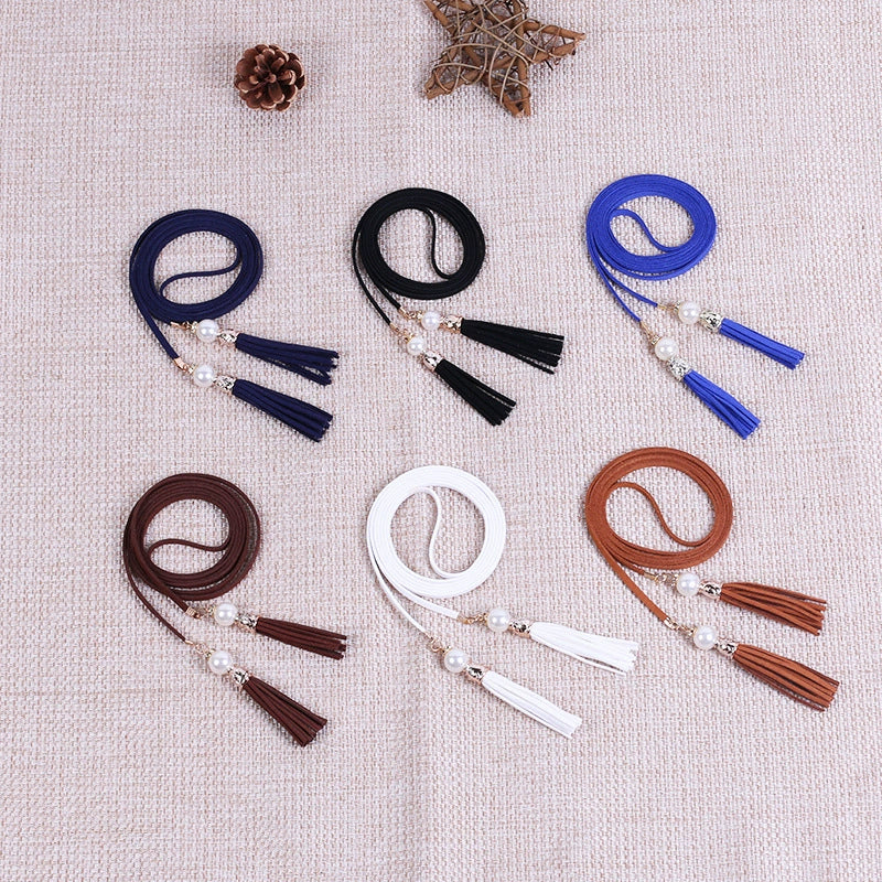 Women's Imitation Leather Thin Rope Belt Waist Accessories With Tassel For Clothing Decoration