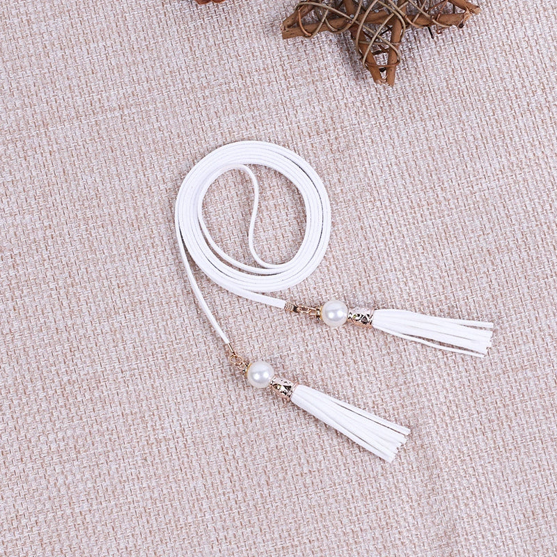Women's Imitation Leather Thin Rope Belt Waist Accessories With Tassel For Clothing Decoration - Image 3
