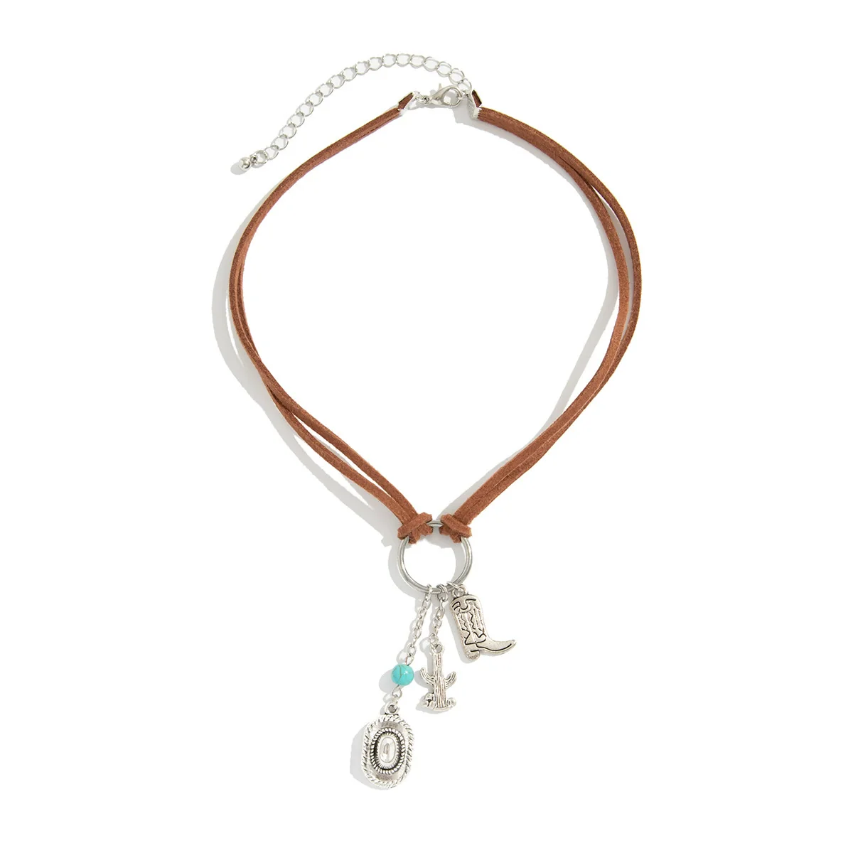 Women's Imitation Turquoise Ring Necklace Bohemian Style Clavicle Chain Alloy Pendant Geometric Pattern Electroplating - Image 5
