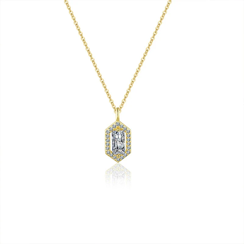Women's Jewelry Copper Plated Real Gold Geometric Hexagon Zircon Necklace - Image 5