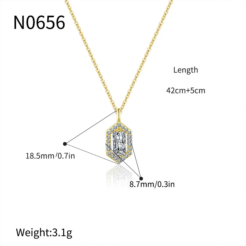 Women's Jewelry Copper Plated Real Gold Geometric Hexagon Zircon Necklace - Image 6