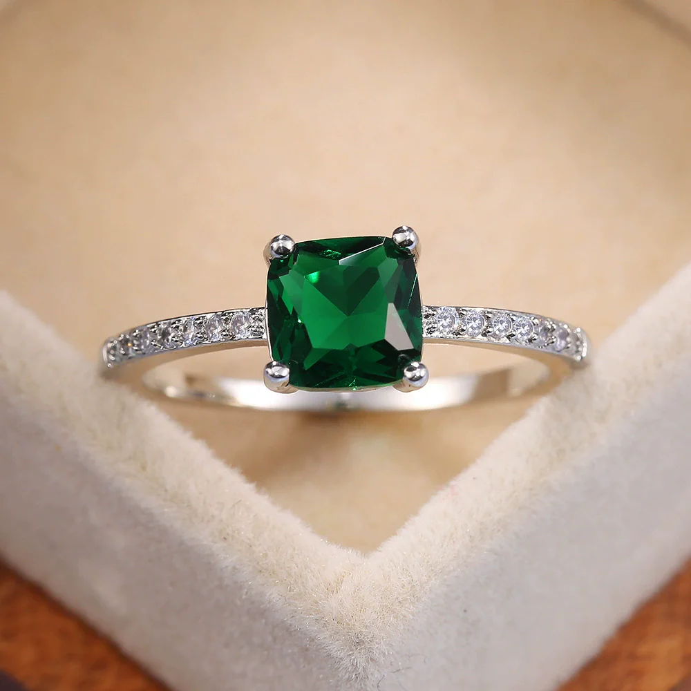 Women's Jewelry Copper Square Ring With Microinlaid Zircon And Sapphire Blue Diamond Natural Geometric Style - Image 5