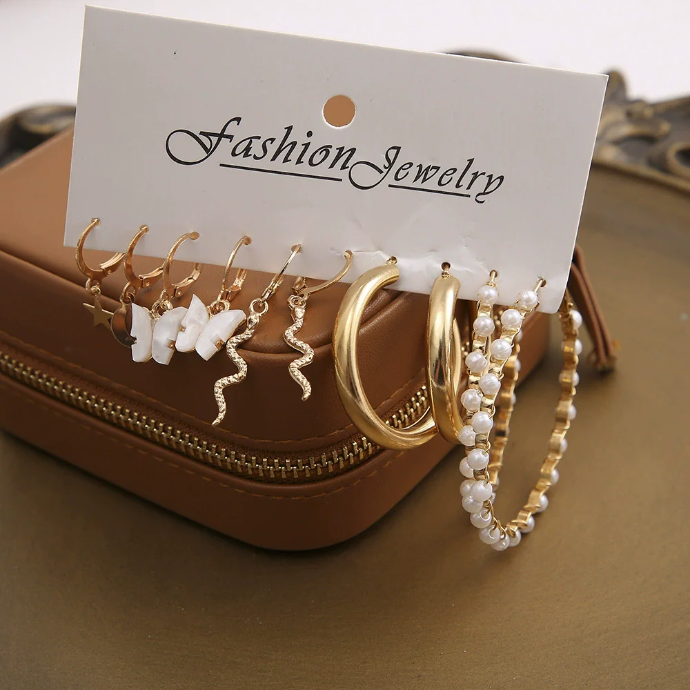 Women's Jewelry Crystal Alloy Flower Pattern Oil Butterfly Snake Pearl Earrings 5Piece Set With Electroplating - Image 2