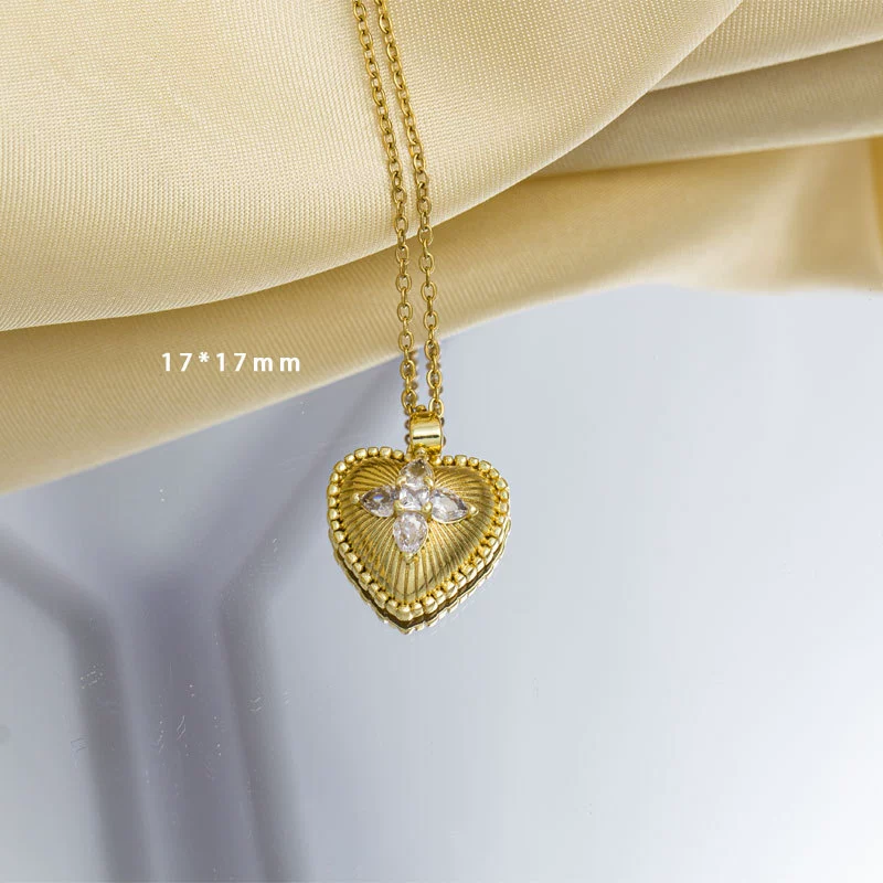 Women's Jewelry Necklace Copper Heart Pendant Mixed Gemstone Setting Electroplating O Word Chain Simple Light Luxury Highend - Image 2