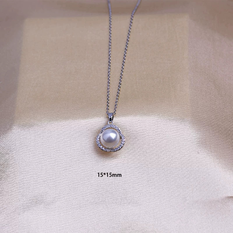 Women's Jewelry Pearl Gemstone Diamond Pendant Necklace Earring Set Titanium Steel Flower Pattern Simple Highend Electroplated - Image 9