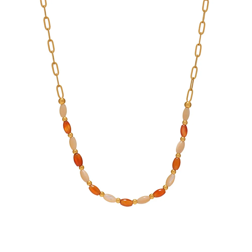 Women's Jewelry Set Ferris Wheel Retro Spliced Agate Shell Beads Titanium Steel Plated Stainless Steel Necklace Bracelet Earrings - Image 5