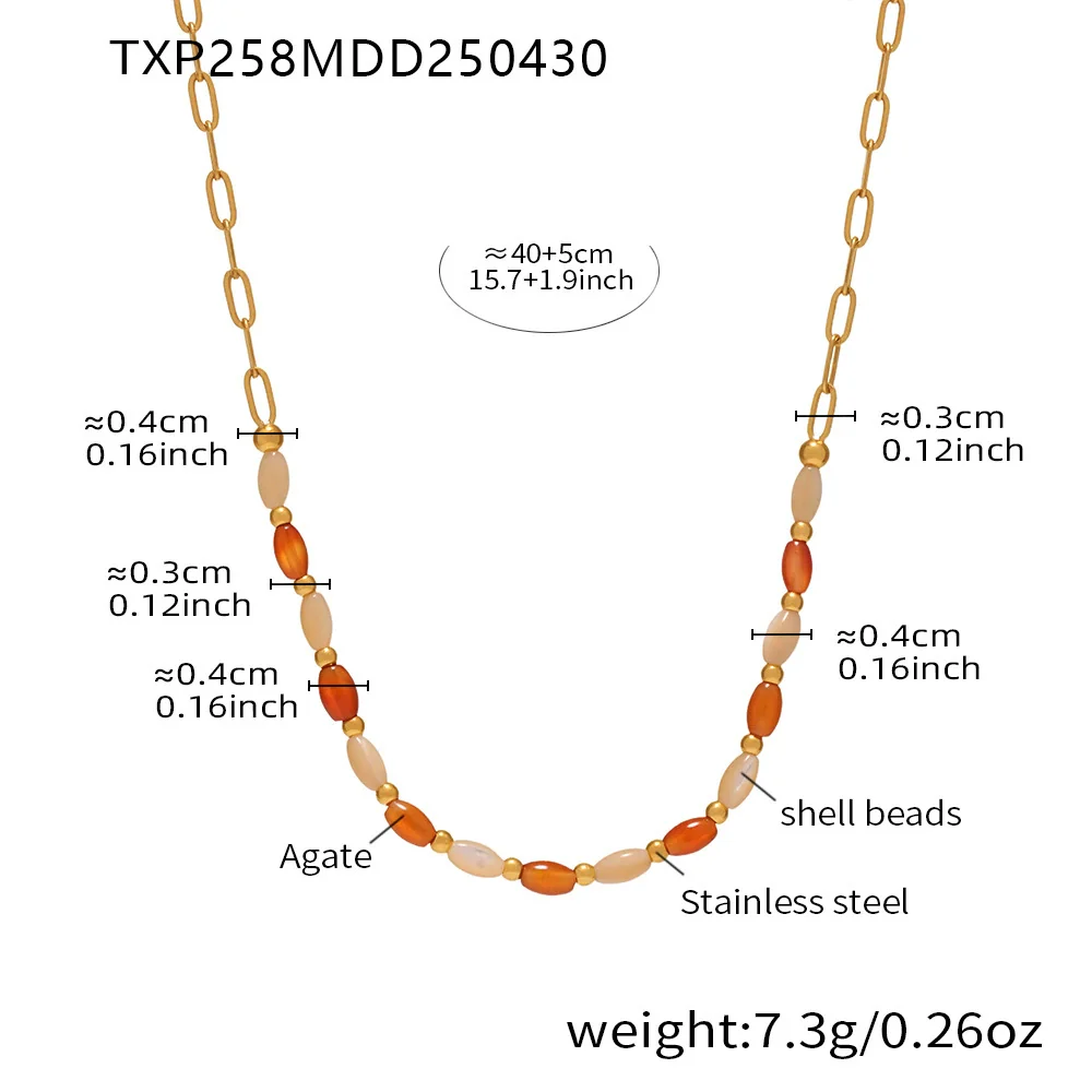 Women's Jewelry Set Ferris Wheel Retro Spliced Agate Shell Beads Titanium Steel Plated Stainless Steel Necklace Bracelet Earrings - Image 6